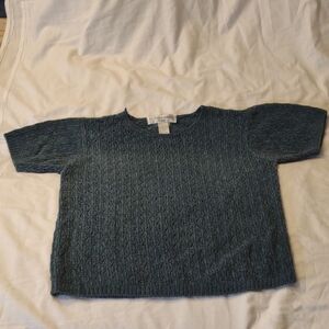 Vintage Victoria Jones Blue/Green Silk Blend Short Sleeve Knit Top - Sz. M Pet